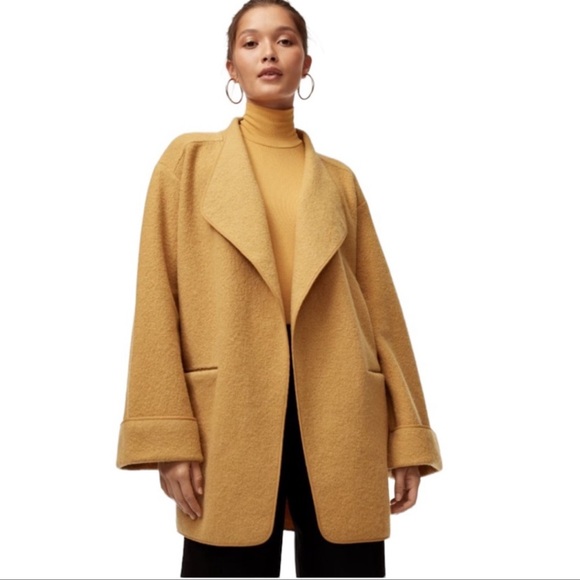 Aritzia Jackets & Blazers - Aritzia Wilfred Wool Open Front Wide Sleeve Collared Coat In Gold